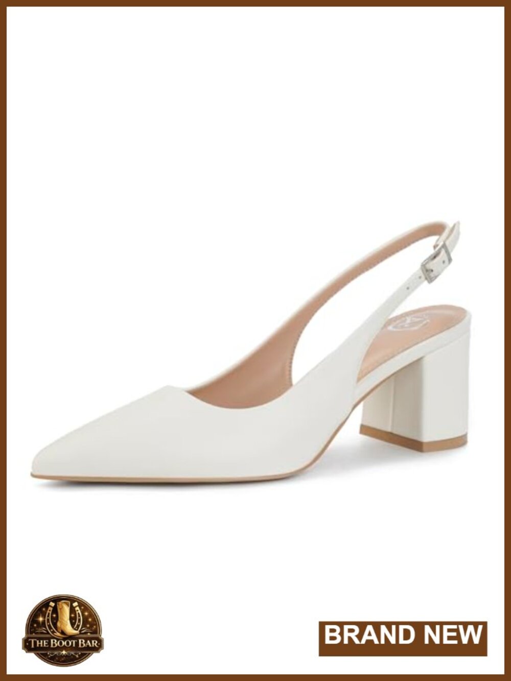 Slingback Block Heels Pointed Closed Toe Chunky Pumps Faux Leather